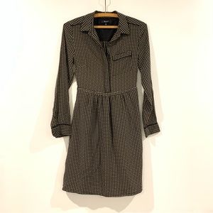 MADEWELL 100% SILK Cinema Shirt Dress Mini Houndstooth Brown Abstract Art Luxury